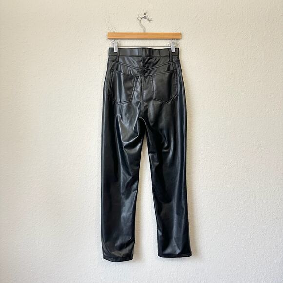 ABERCROMBIE & FITCH The 90s Straight Pants Black Vegan Leather Moto - Picture 2 of 13